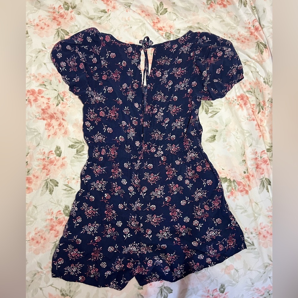 Louna Navy Floral Puff Sleeve Romper Boho Bohemian Cottagecore Prairie Size M - Picture 5 of 6